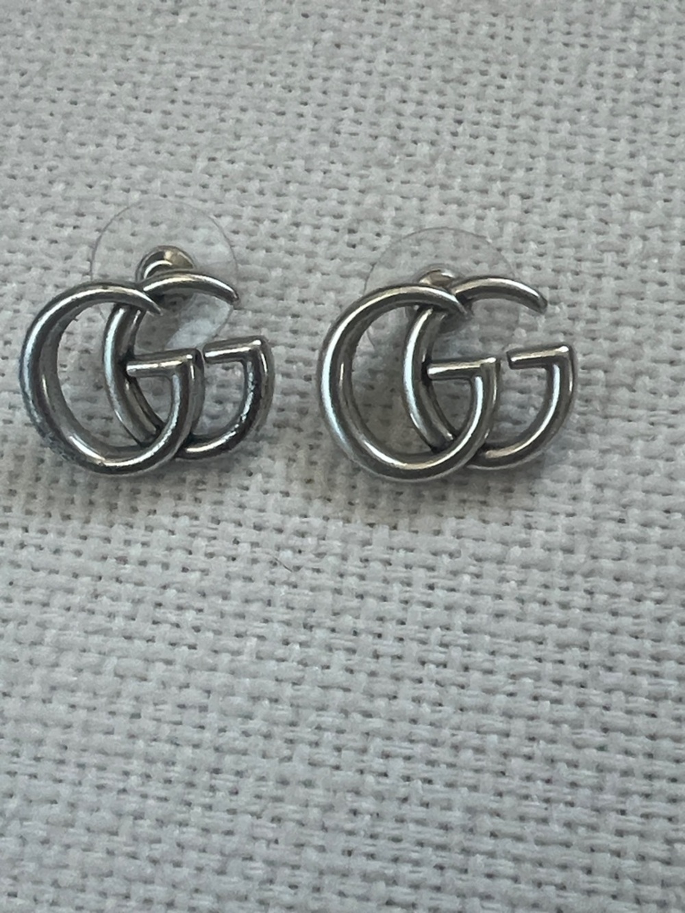 Gucci Silver Double G Logo Stud Earrings